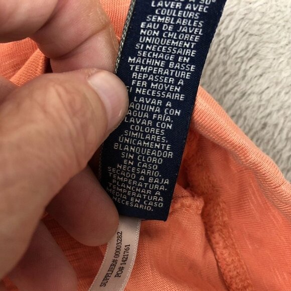 Chaps Denim Womens Blouse Medium Coral 3/4 Sleeve Embroidered Eyelet Floral Boho - Picture 9 of 13